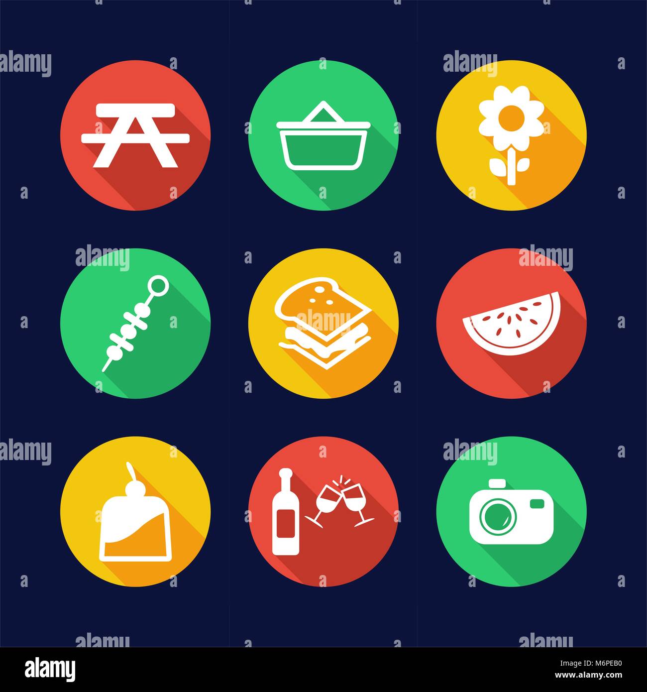 Picnic Icons Flat Design Circle Stock Vector Image & Art - Alamy