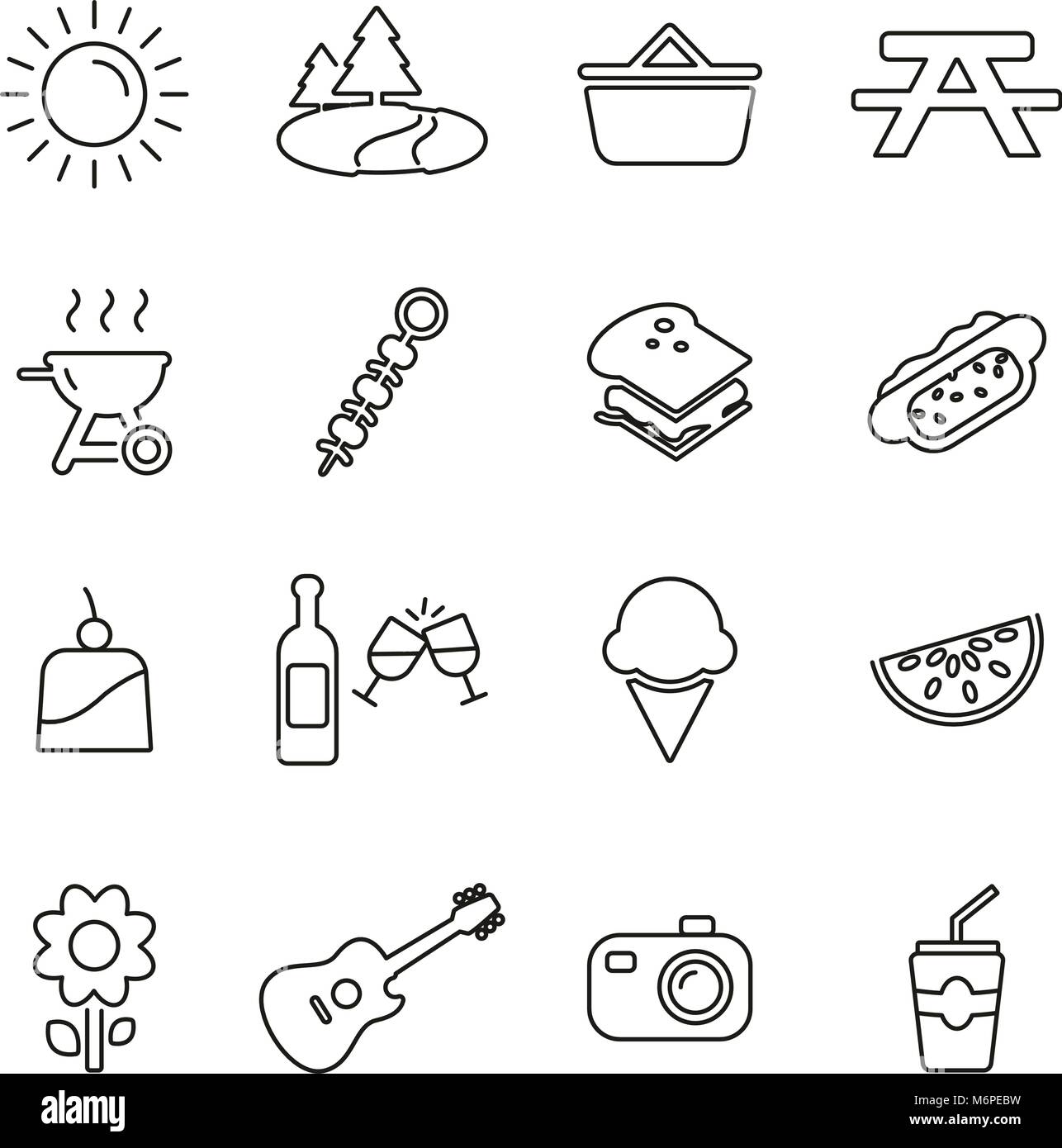 Picnic or Outdoor Barbecue Icons Thin Line Vector Illustration Set ...