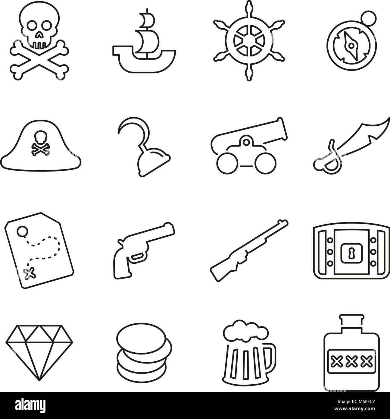 Pirate or Outlaw Icons Thin Line Vector Illustration Set Stock Vector ...