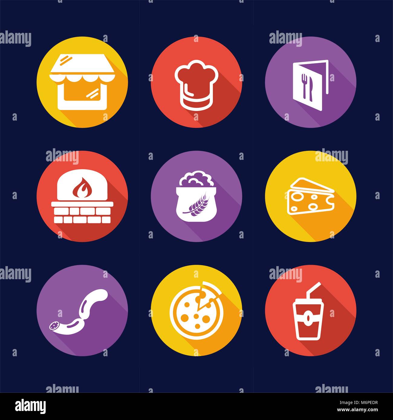 Pizzeria Icons Flat Design Circle Stock Vector Image & Art - Alamy