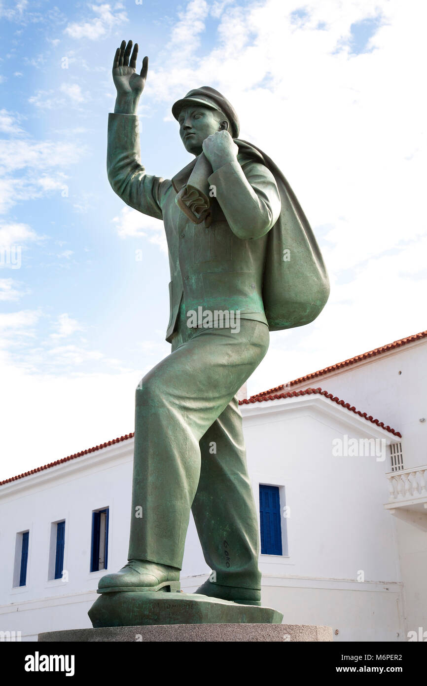 Seaman statue, Chora village, Andros island, Cyclades islands, Aegean sea, Greece, Europe Stock Photo
