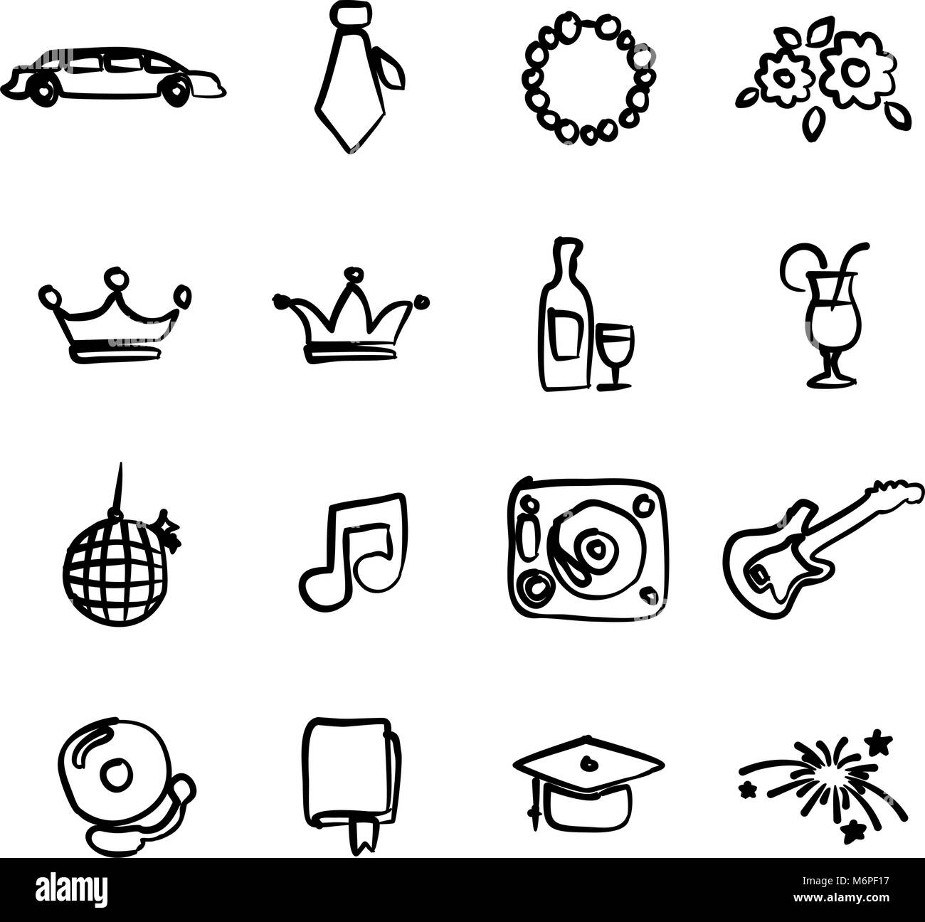 Prom Icons Freehand Stock Vector