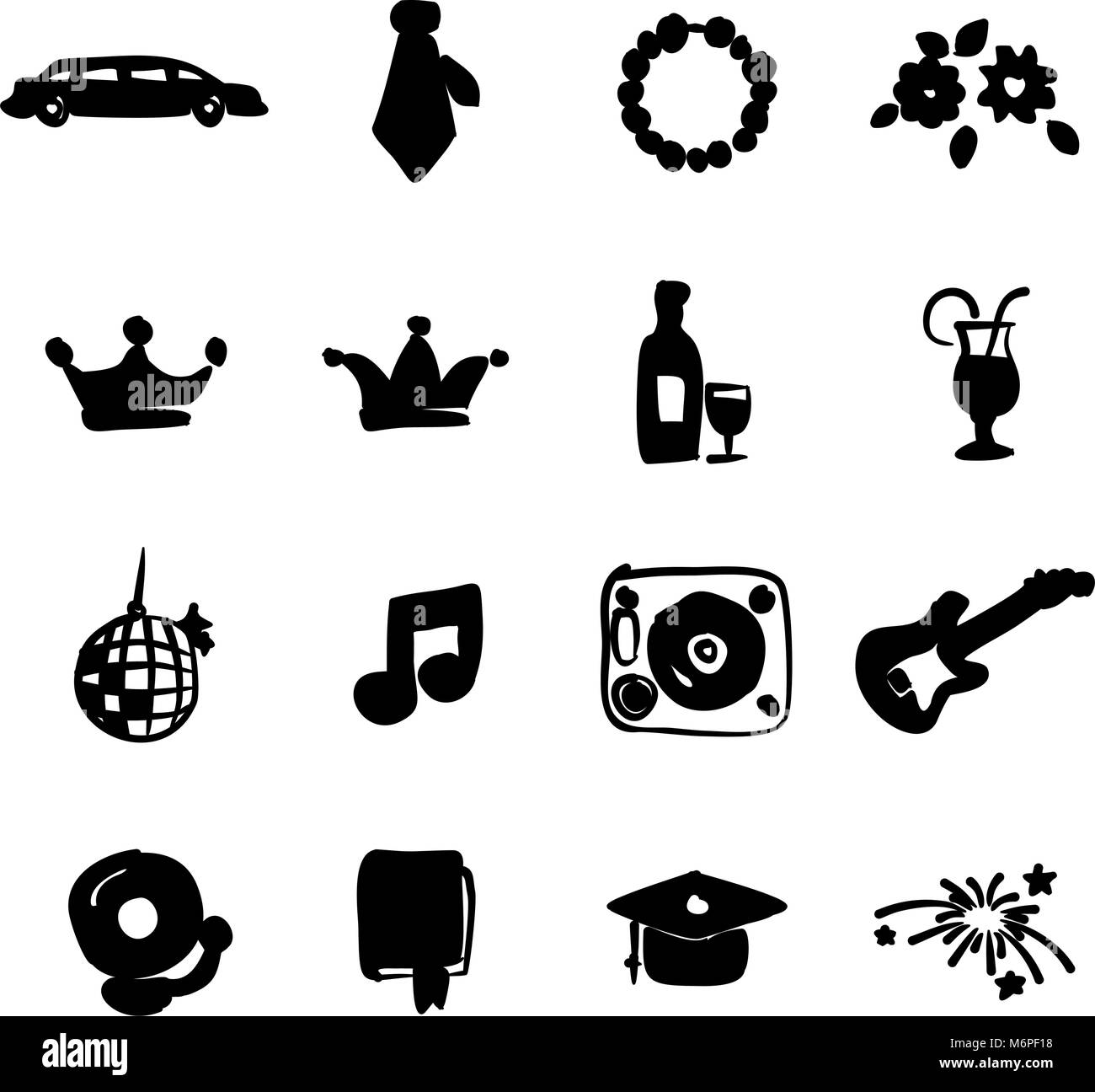 Prom Icons Freehand Fill Stock Vector