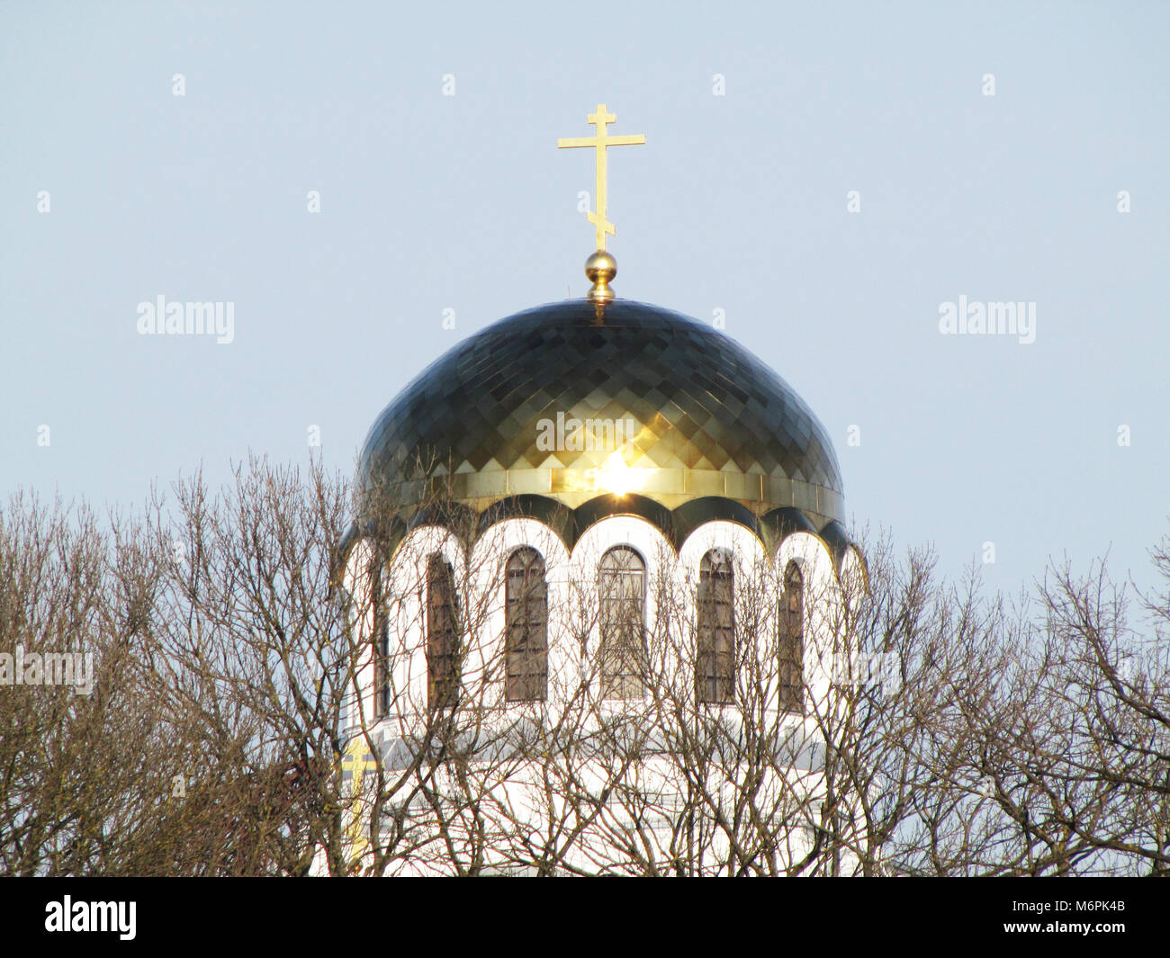 golden dome of Orthodox church with big cross Stock Photo - Alamy