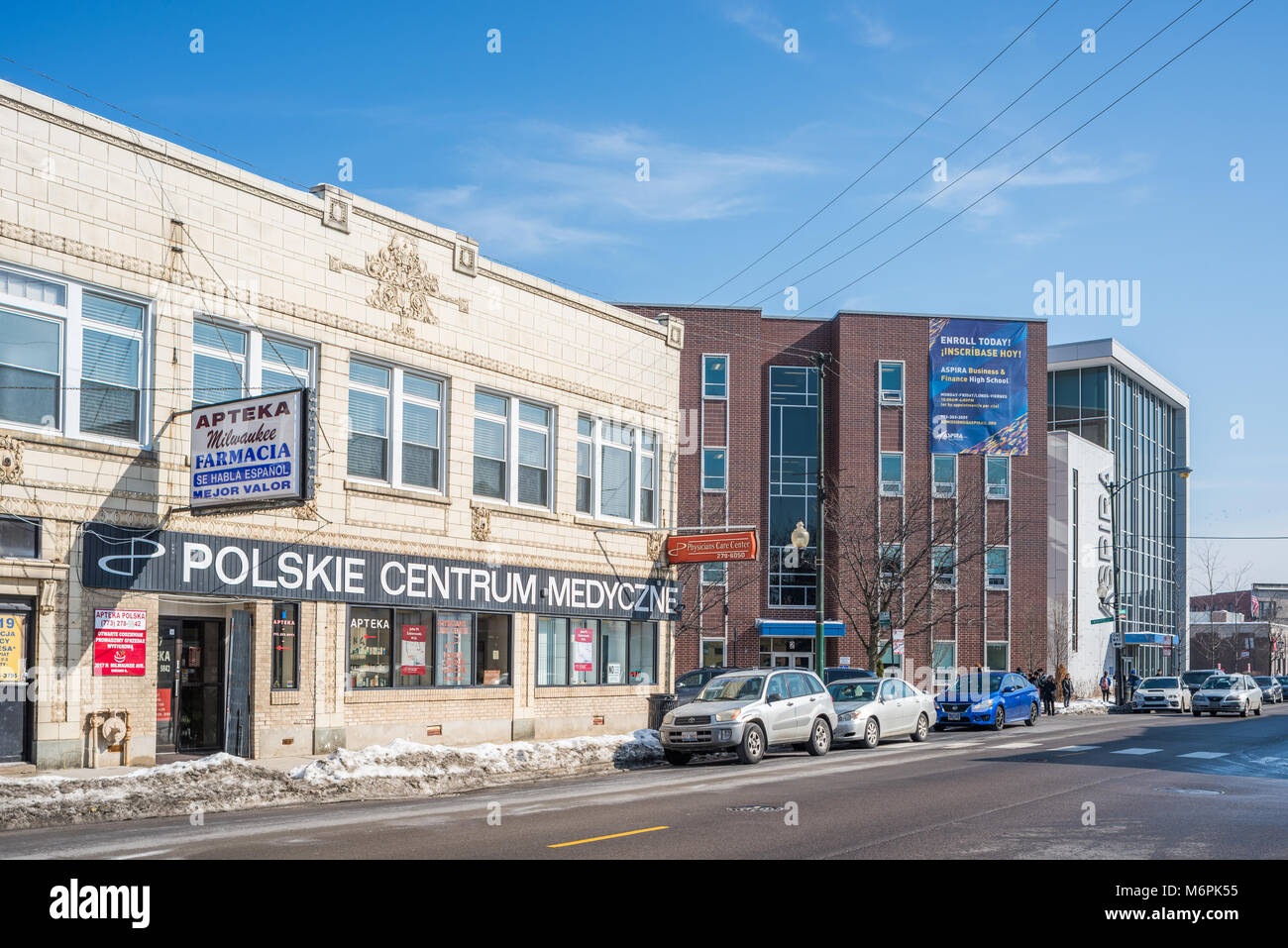 Commercial buildings on Milwaukee Avenue in the Logan Square - Avondale neighborhoods Stock Photo