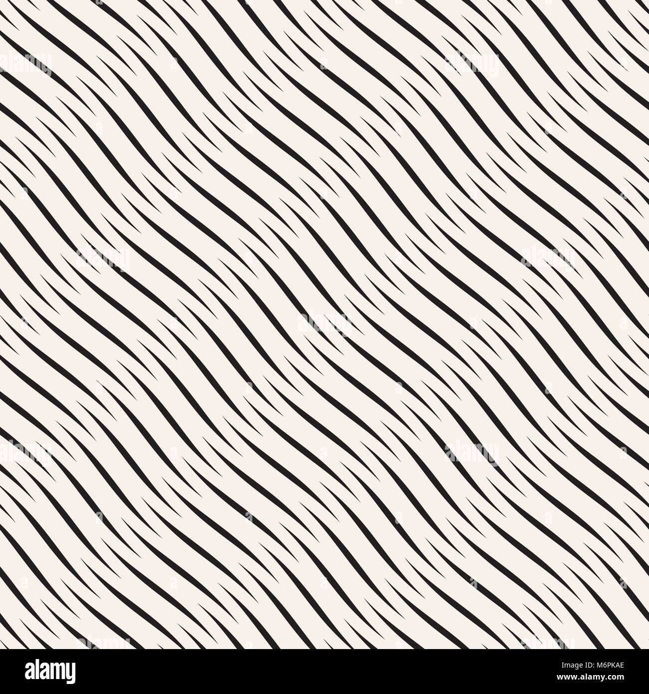 Vector Seamless Black and White Hand Drawn Wavy Lines Simple Pattern ...