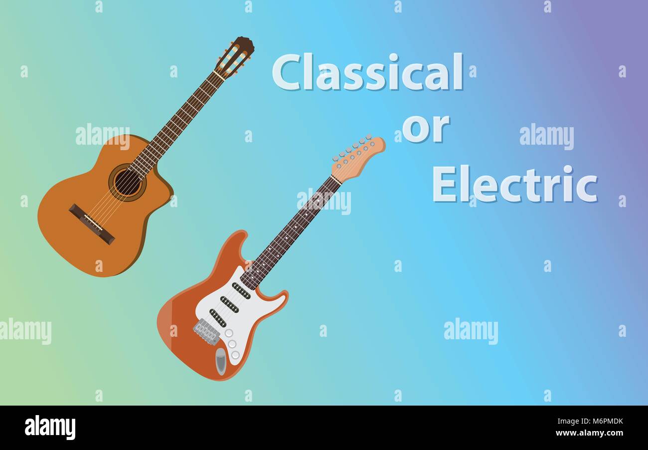 compare between classical guitar vs electric guitars Stock Vector Image