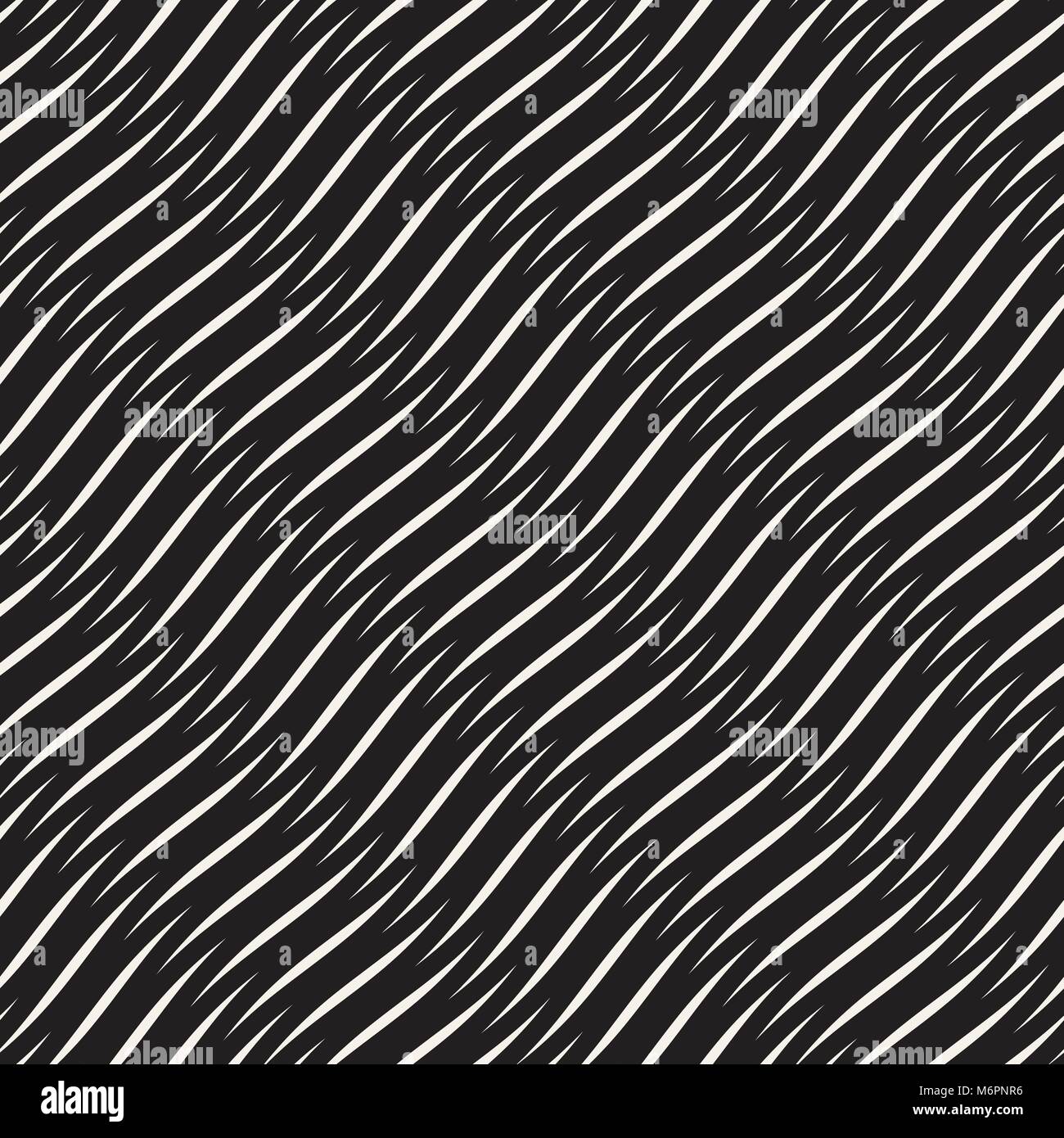 Vector Seamless Black and White Hand Drawn Wavy Lines Simple Pattern ...