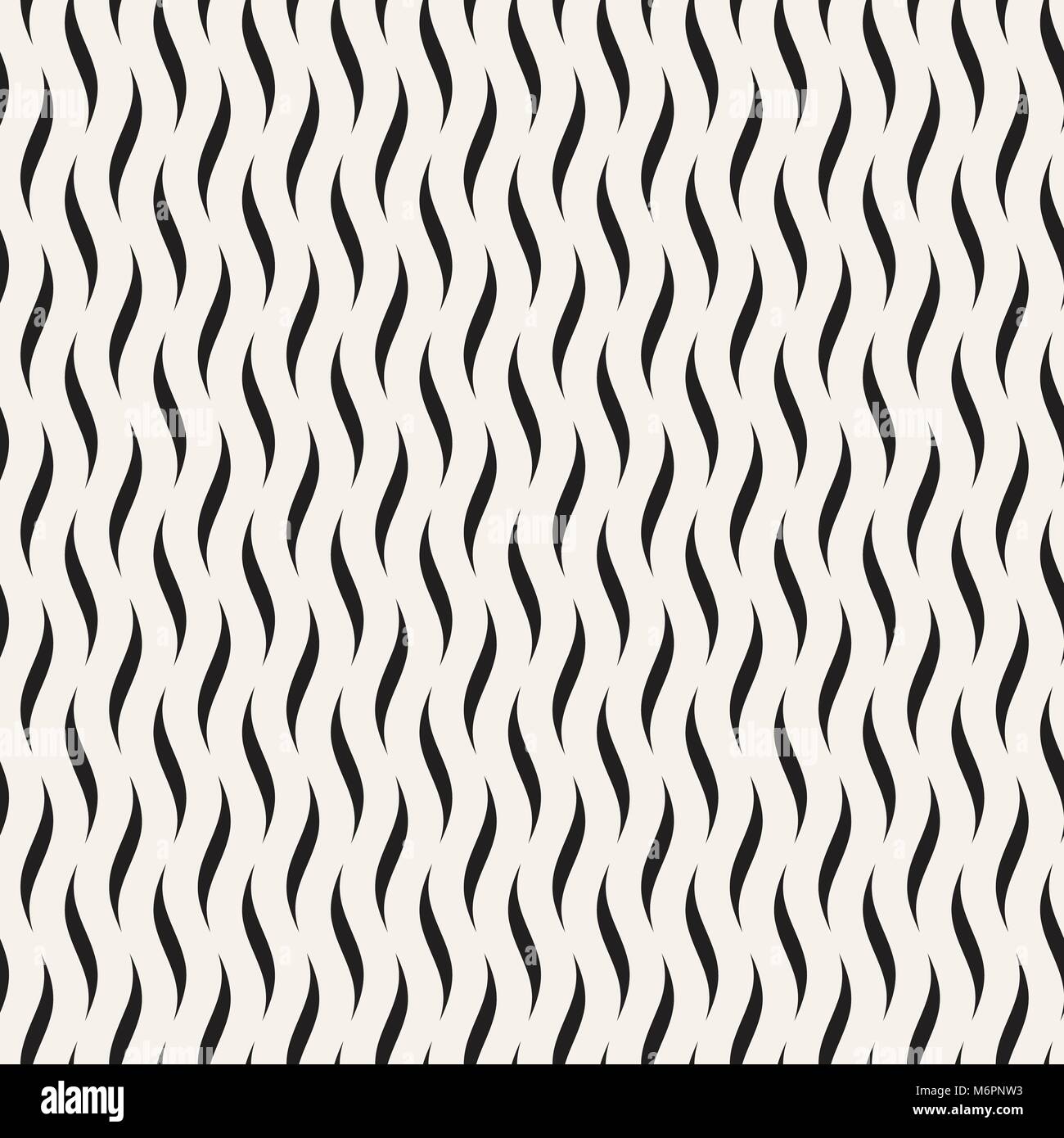 Vector Seamless Black and White Hand Drawn Wavy Lines Simple Pattern ...
