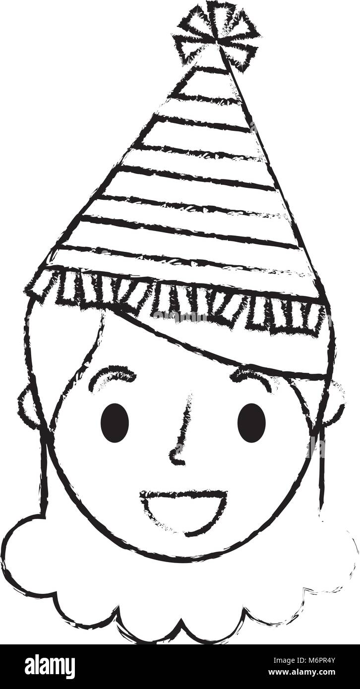 smiling little girl with party hat vector illustration sketch Stock ...