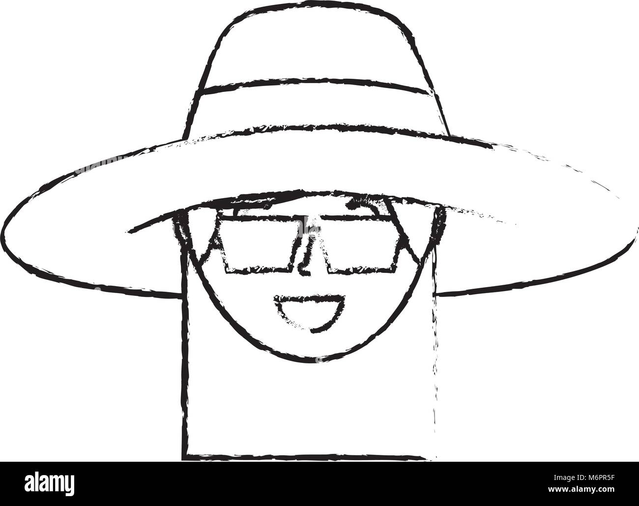 https://c8.alamy.com/comp/M6PR5F/happy-face-woman-wearing-hat-and-sunglasses-vector-illustration-sketch-M6PR5F.jpg