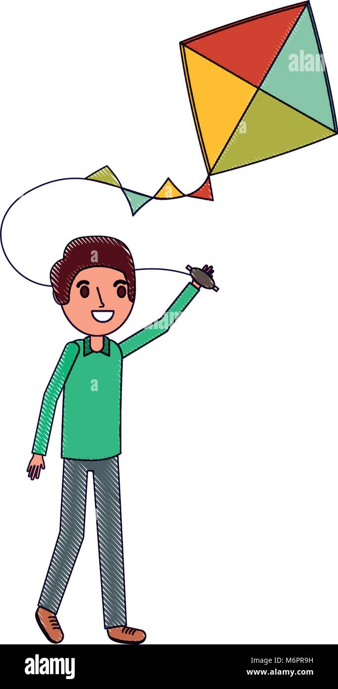 man holding kite funny happy image vector illustration Stock Vector