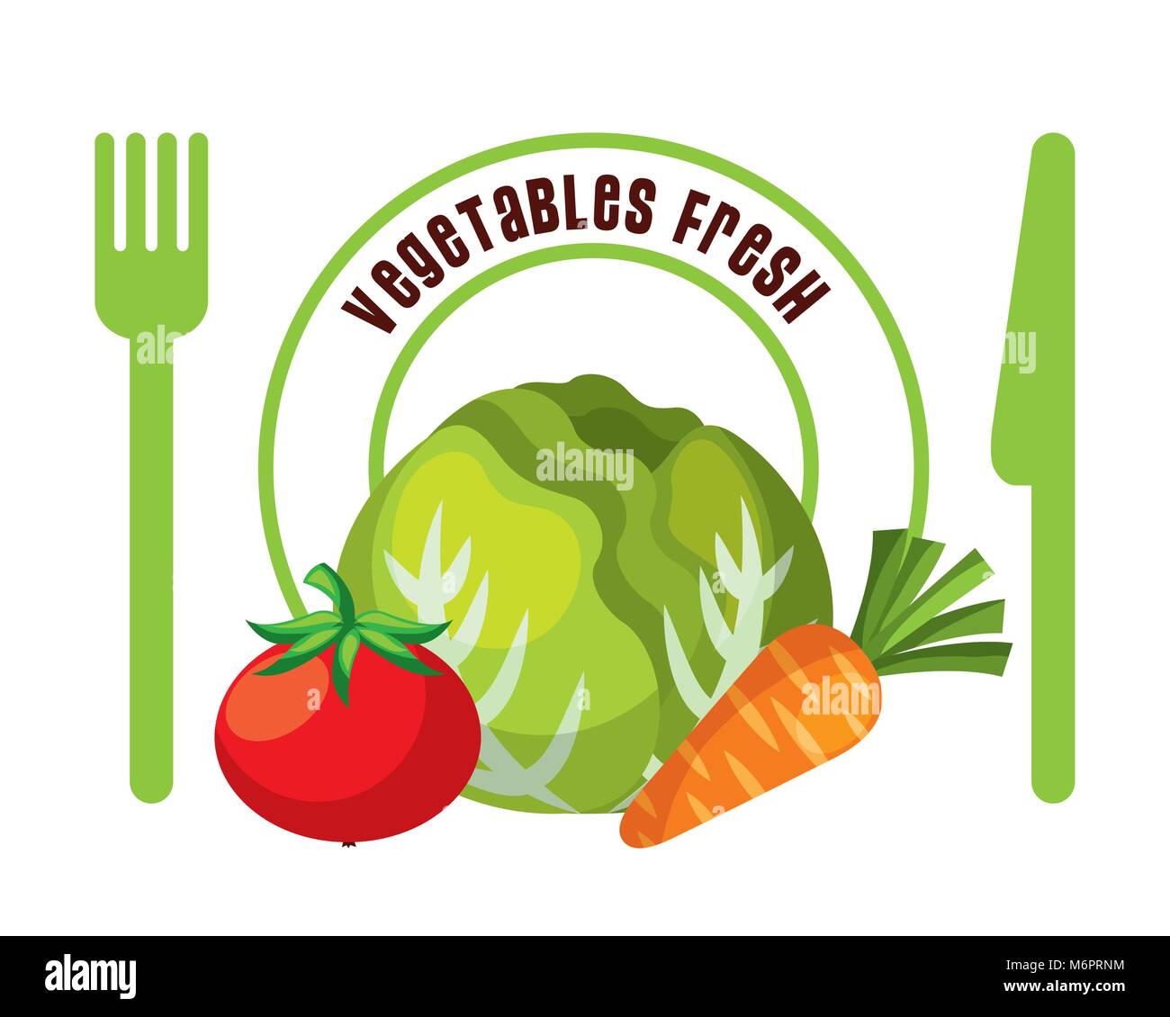 vegetables fresh lettuce tomato carrot fork and knife diet vector ...