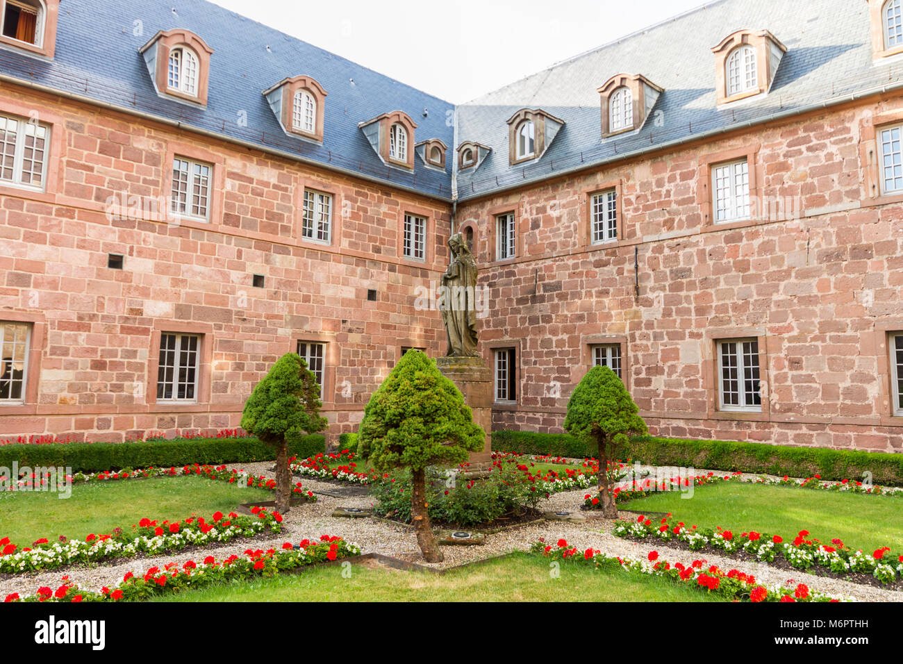 Statue of Saint Odile in Hohenbourg Abbey, a monastery in Mont Sainte-Odile near Ottrott, Alsace, Grand Est, France Stock Photo