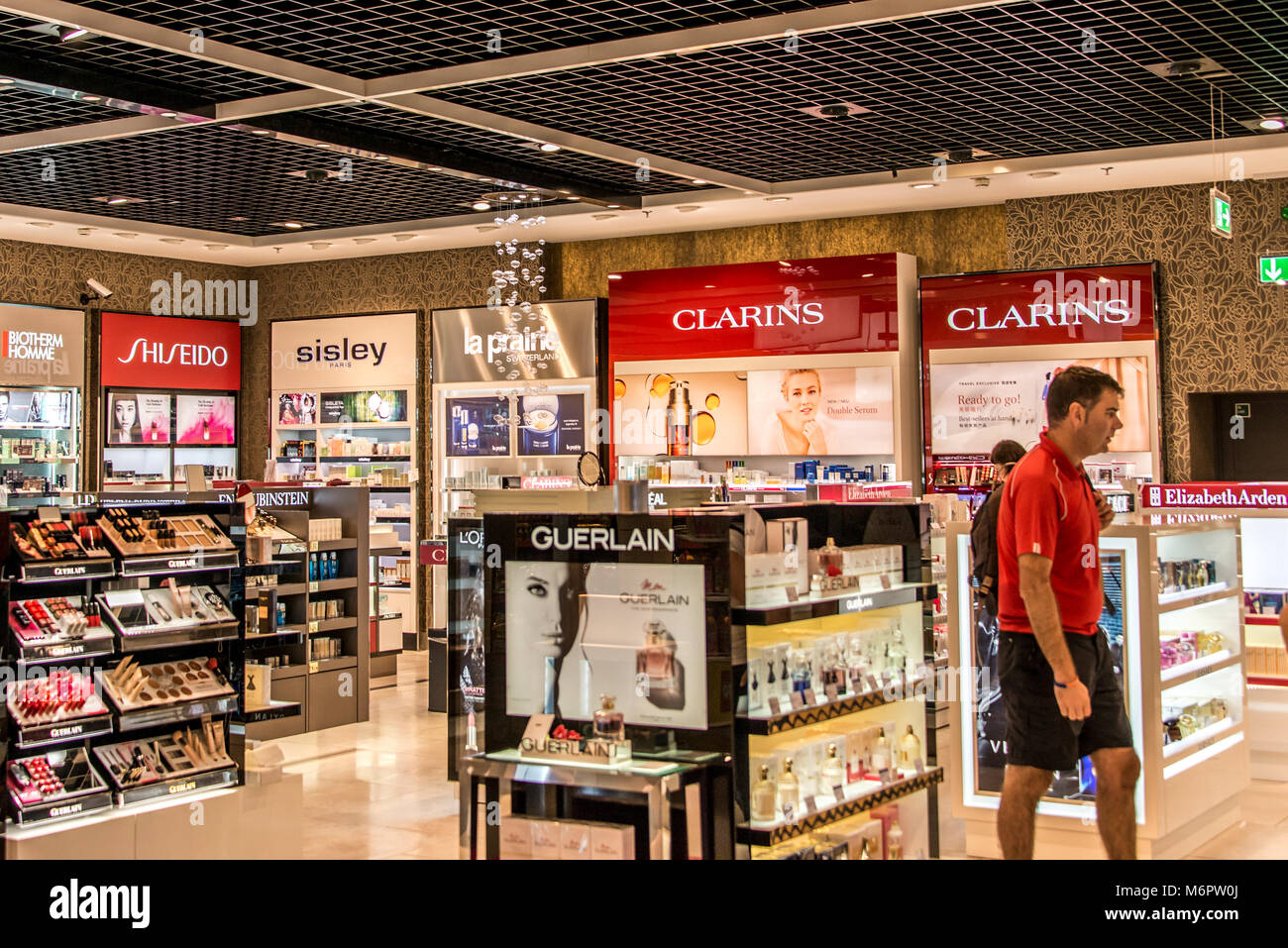 Frankfurt, Germany 29.09.2017 Duty Free shops at german airport ...