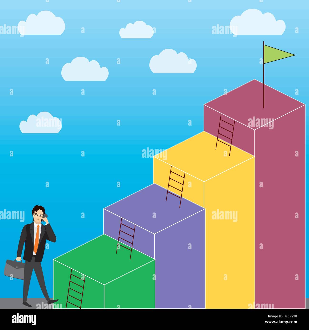 Business Growth or career ladder,cartoon businessman , stock vector
