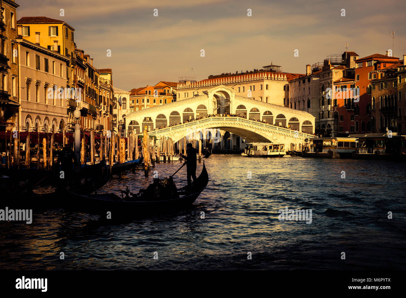 Wonderful view of Grand Canal and palaces during sunset, Venice, Italy. Stock Photo
