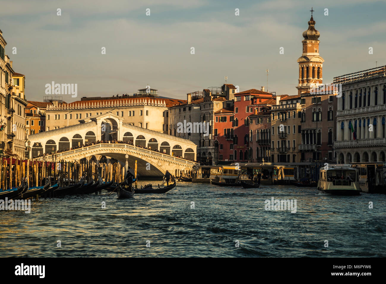 Wonderful view of Grand Canal and palaces during sunset, Venice, Italy. Stock Photo
