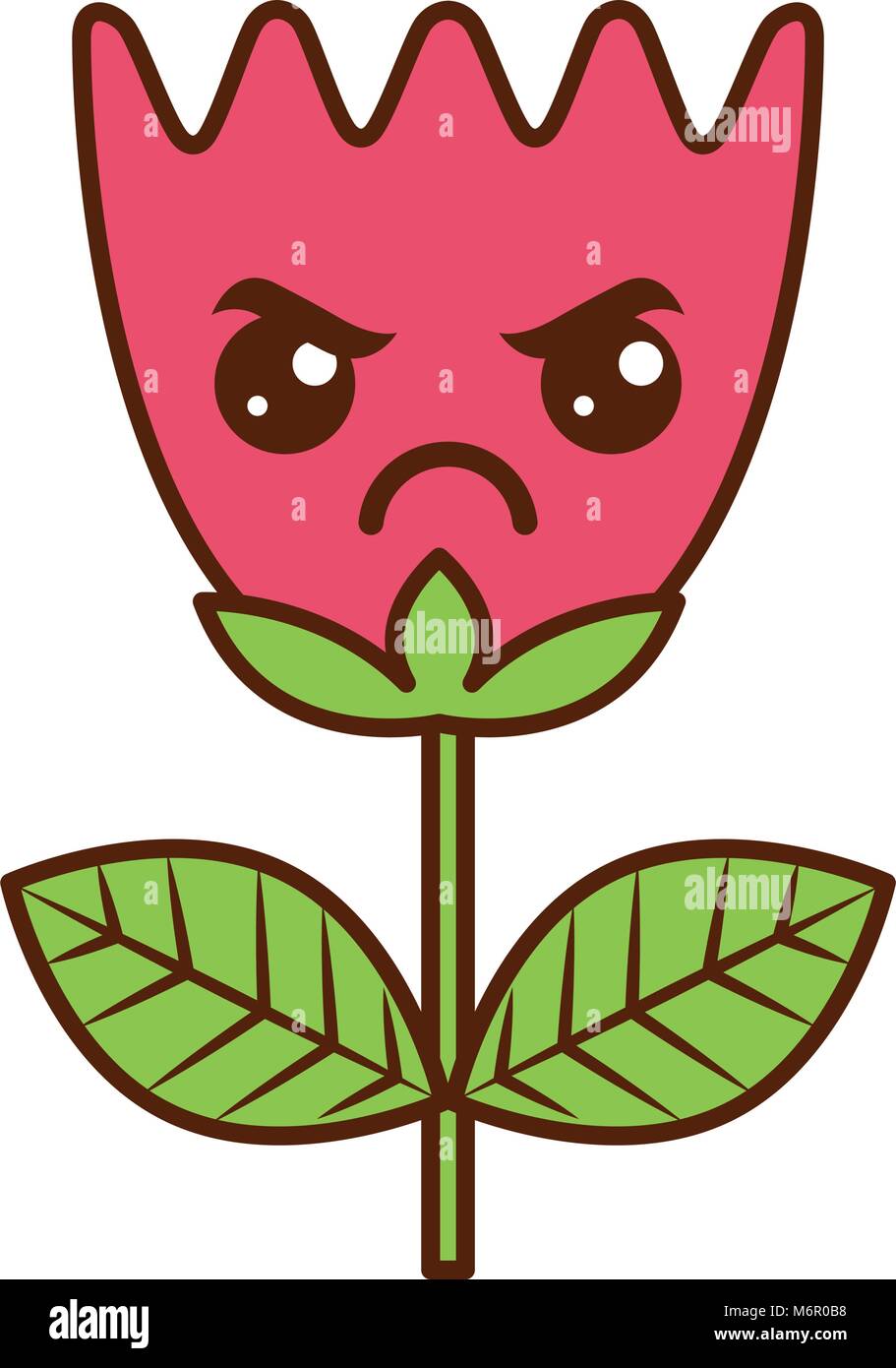 kawaii angry flower tulip leaves cartoon vector illustration Stock ...