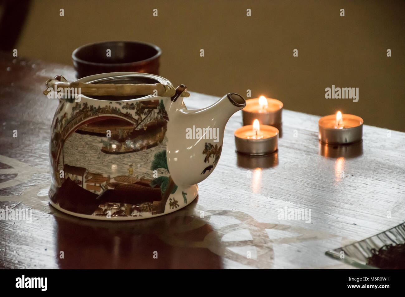 Preparation of chinese green and black tea table set with a kettle