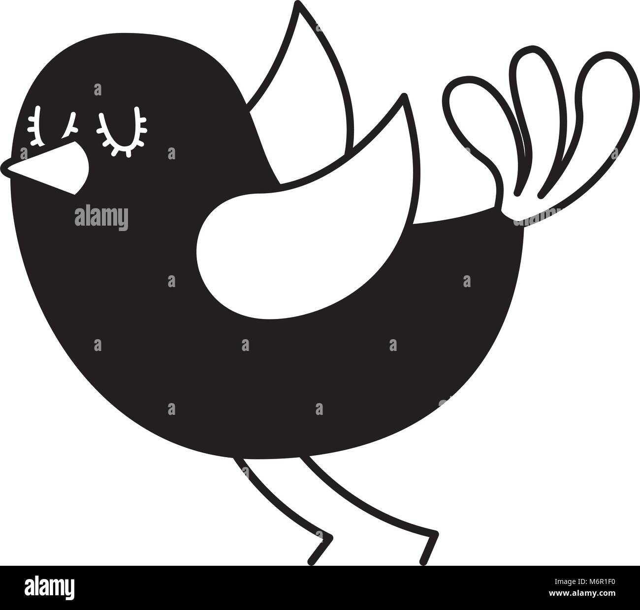 cute cartoon bird animal beauty vector illustration black and white ...
