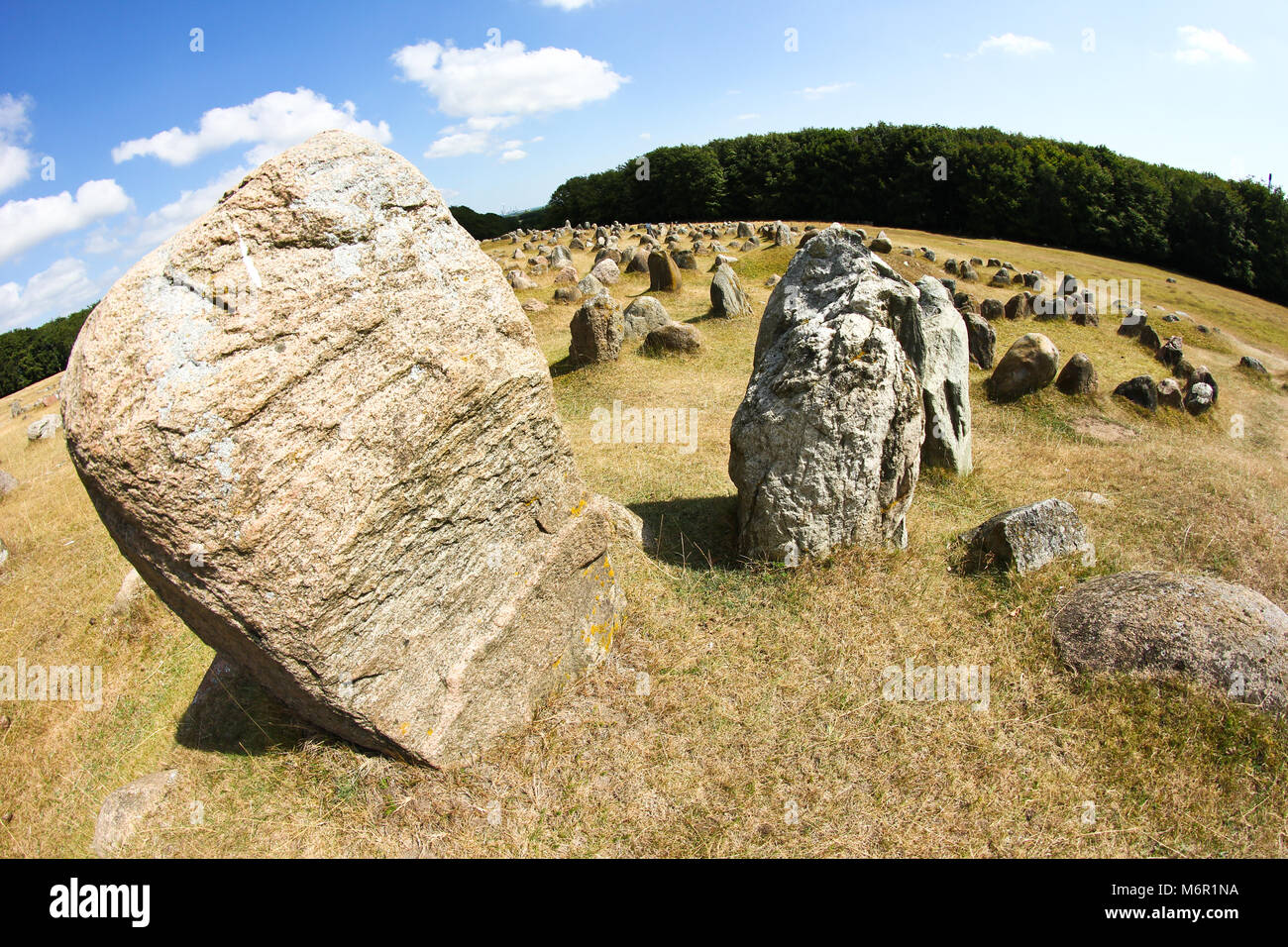 A picture from the Viking burial ground Lindholm Høje in Denmark near Aalborg. Stock Photo