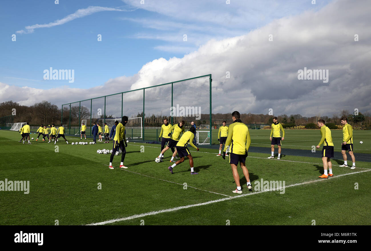 A general view during the training session at Tottenham Hotspur football Club Training Ground, London. Stock Photo