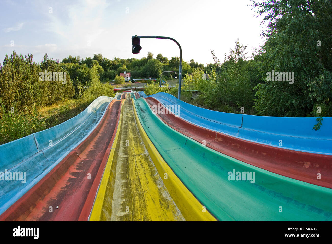 A picture from the Fun Park Fyn in Denmark. The abandoned fun park, where the attractions are wasted and unused. Stock Photo