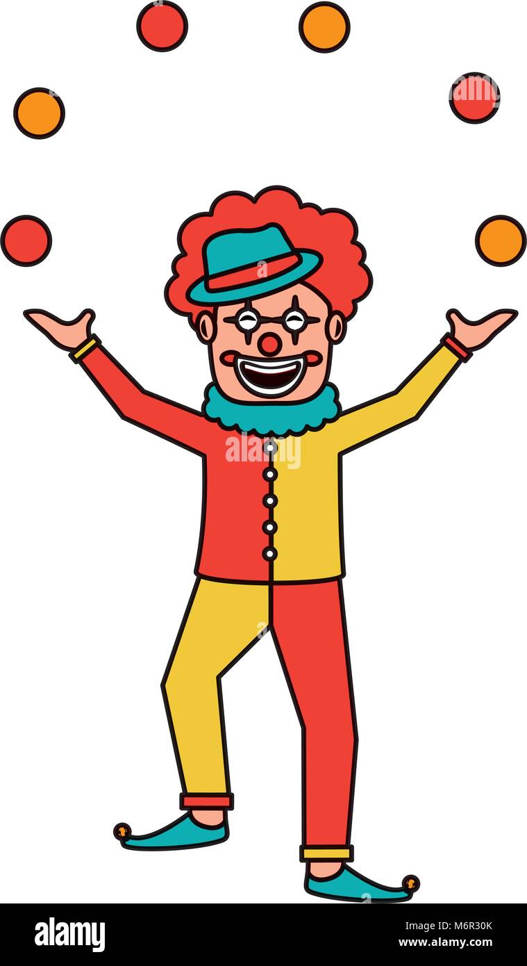 happy smiling clown juggling balls show character vector illustration ...