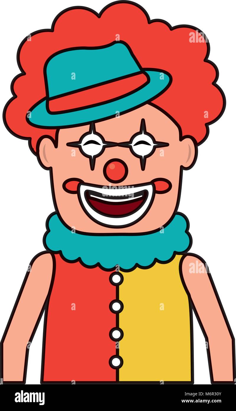 portrait happy clown with makeup and hat vector illustration Stock ...