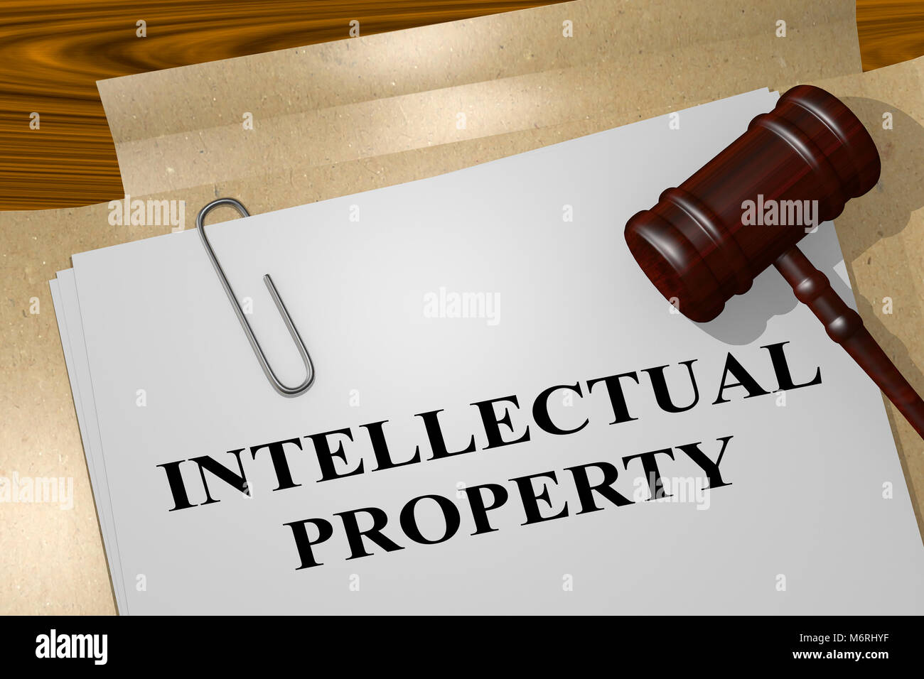 3D illustration of INTELLECTUAL PROPERTY title on legal document Stock ...