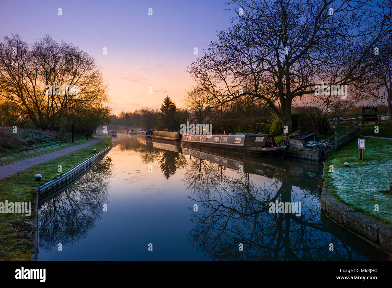 Narrowboats on the Grand Union Canal at Foxton. Stock Photo