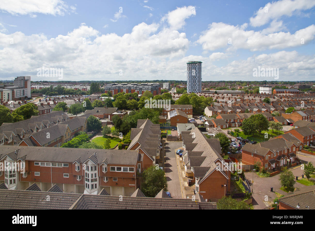 View across Leicester including 18-storey student accommodation building currently being built on the corner of Jarrom Street and Upperton Road. Stock Photo