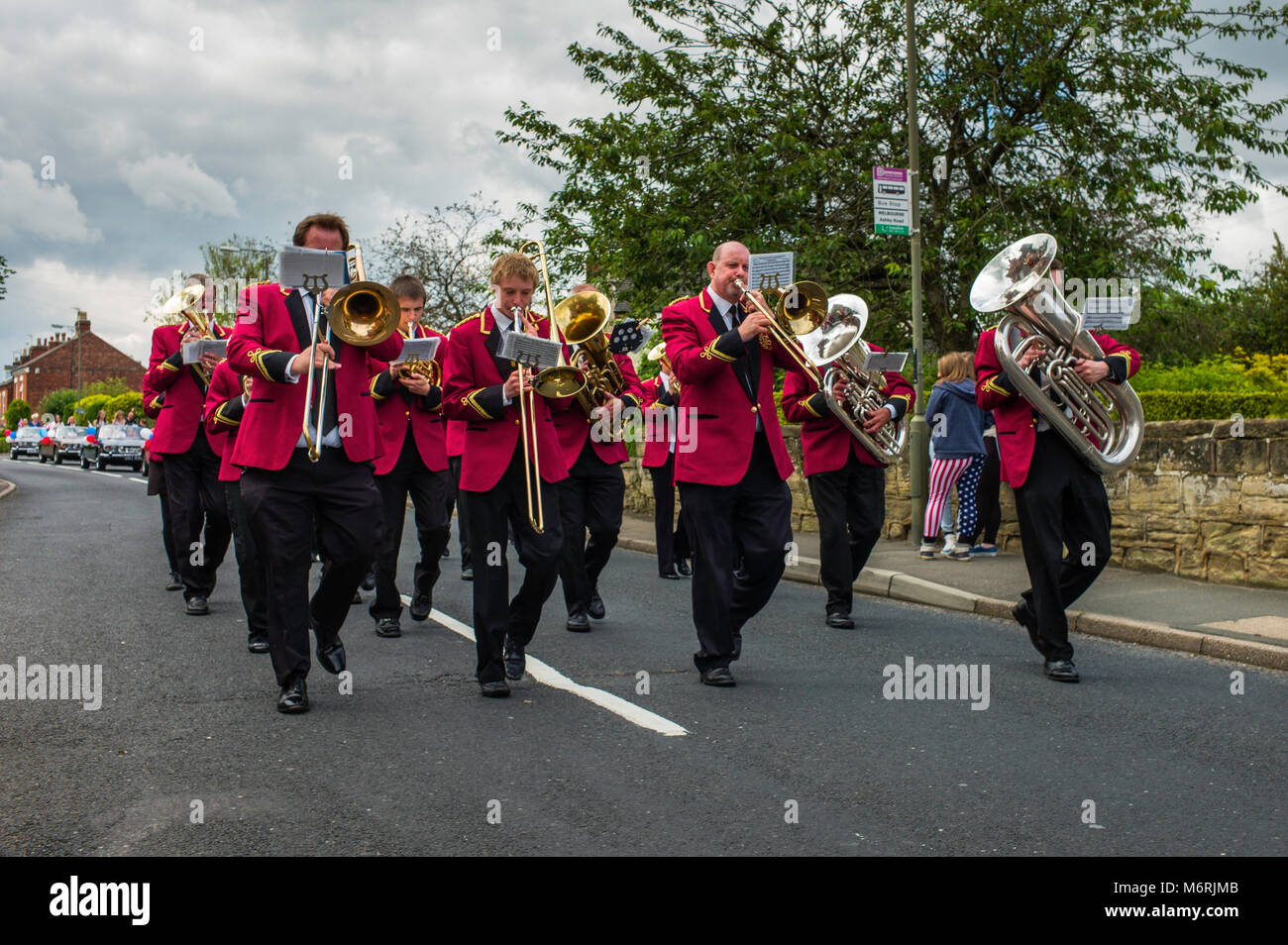 Melbourne town band playing while marching. Stock Photo