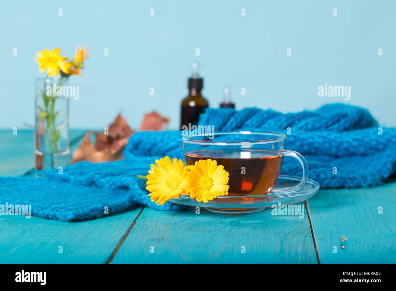 Cup of calendula tea. Stock Photo