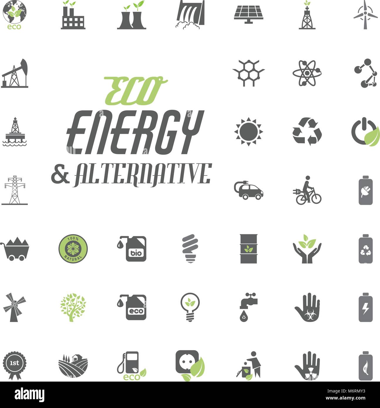 Eco and Alternative Energy vector icon set. Energy source electricity ...