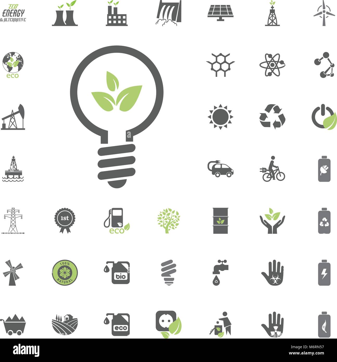 Eco energy bulb icon. Eco and Alternative Energy vector icon set ...