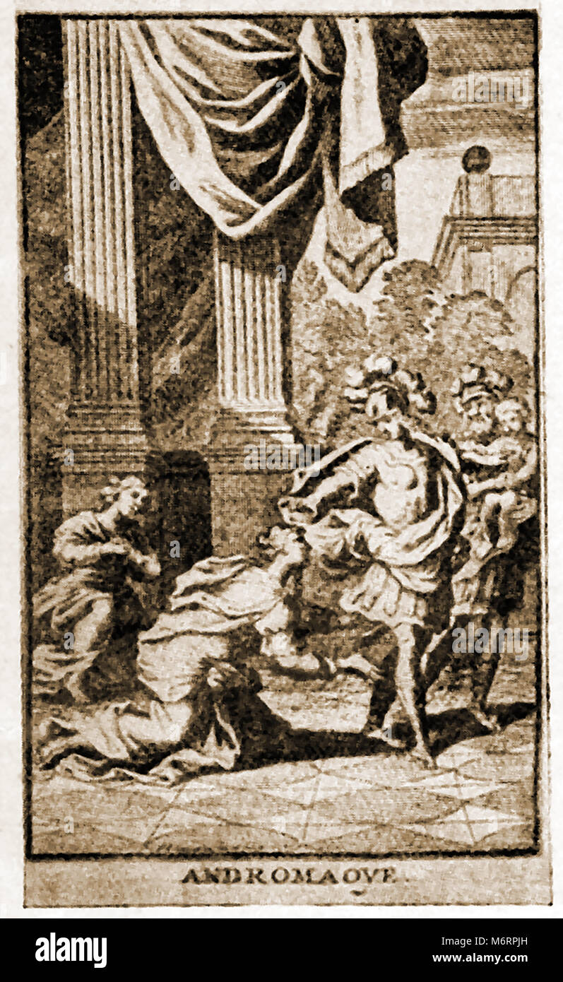Frontispiece of the 1676 edition of  the 5 Act  French tragedy Andromaque by Jean Racine (Act 3 - Scene 6) Stock Photo