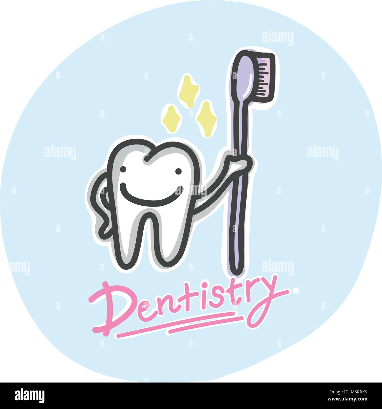 The cartoon character tooth is clean with toothbrush and smile is happy. Vector illustration. Stock Vector