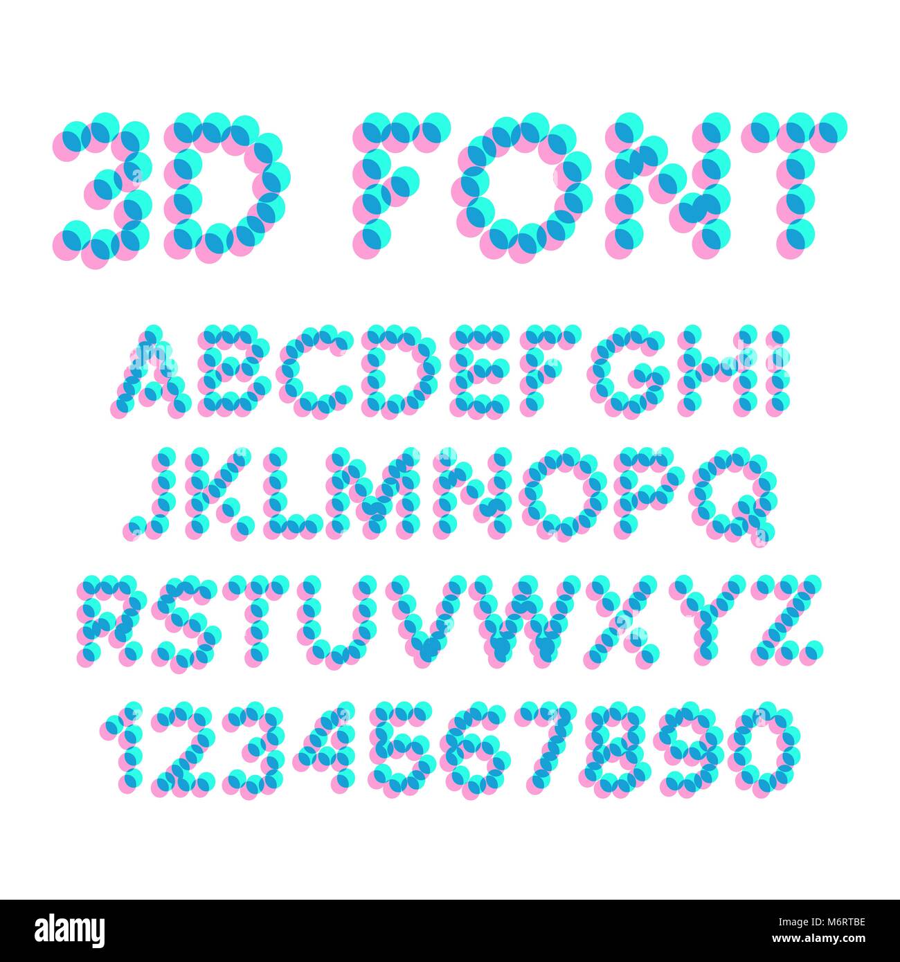 3D Effect Pixel Stereo Font Vector. Distortion Numerals And Letters. Illustration Stock Vector