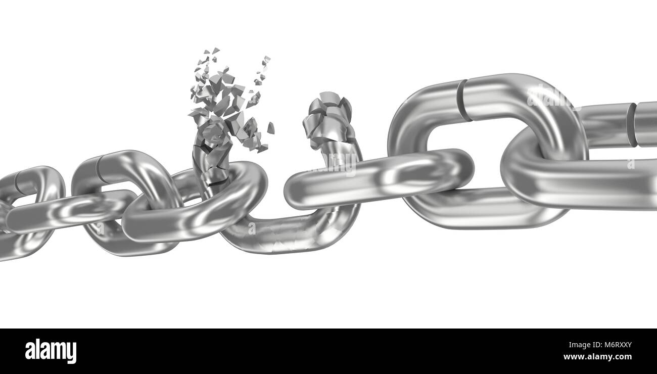 Broken chain on white 3D render Stock Photo