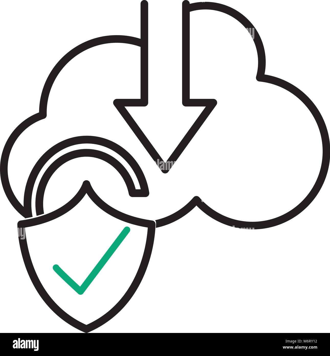 line cloud data downloading and padlock good security vector ...