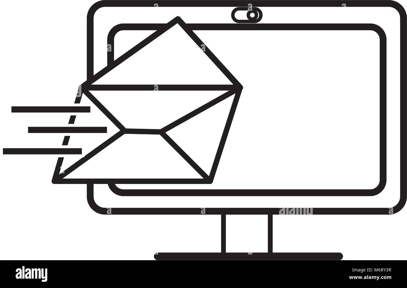 line computer technology with e-mail letter message vector illustration ...