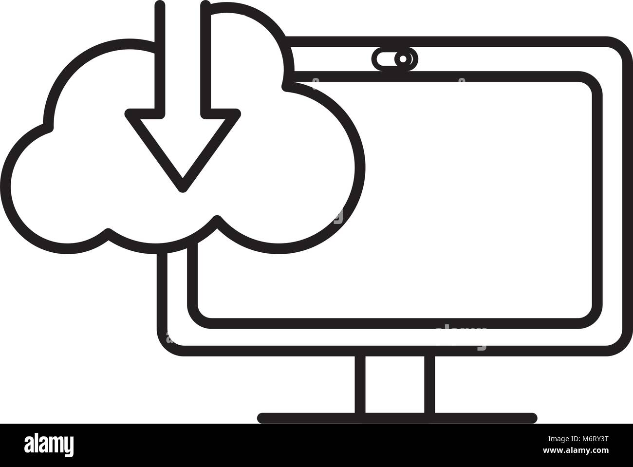 line computer technology with cloud data downloading vector ...