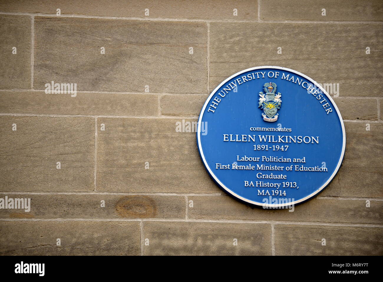 Ellen Wilkinson blue plaque Stock Photo