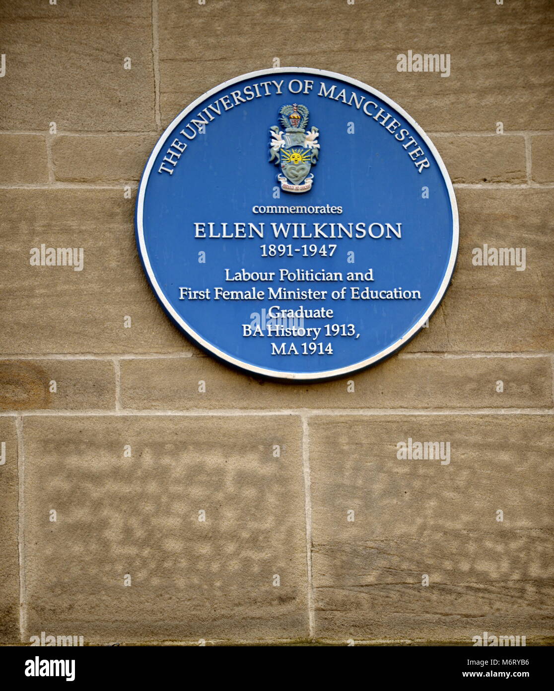 Ellen Wilkinson blue plaque Stock Photo