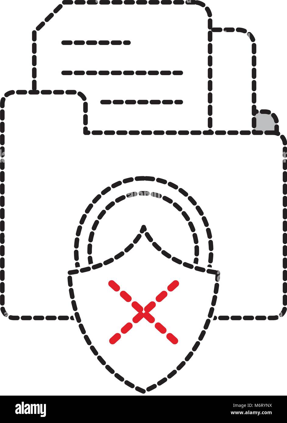 dotted shape file folder with documents and padlock bad security vector ...