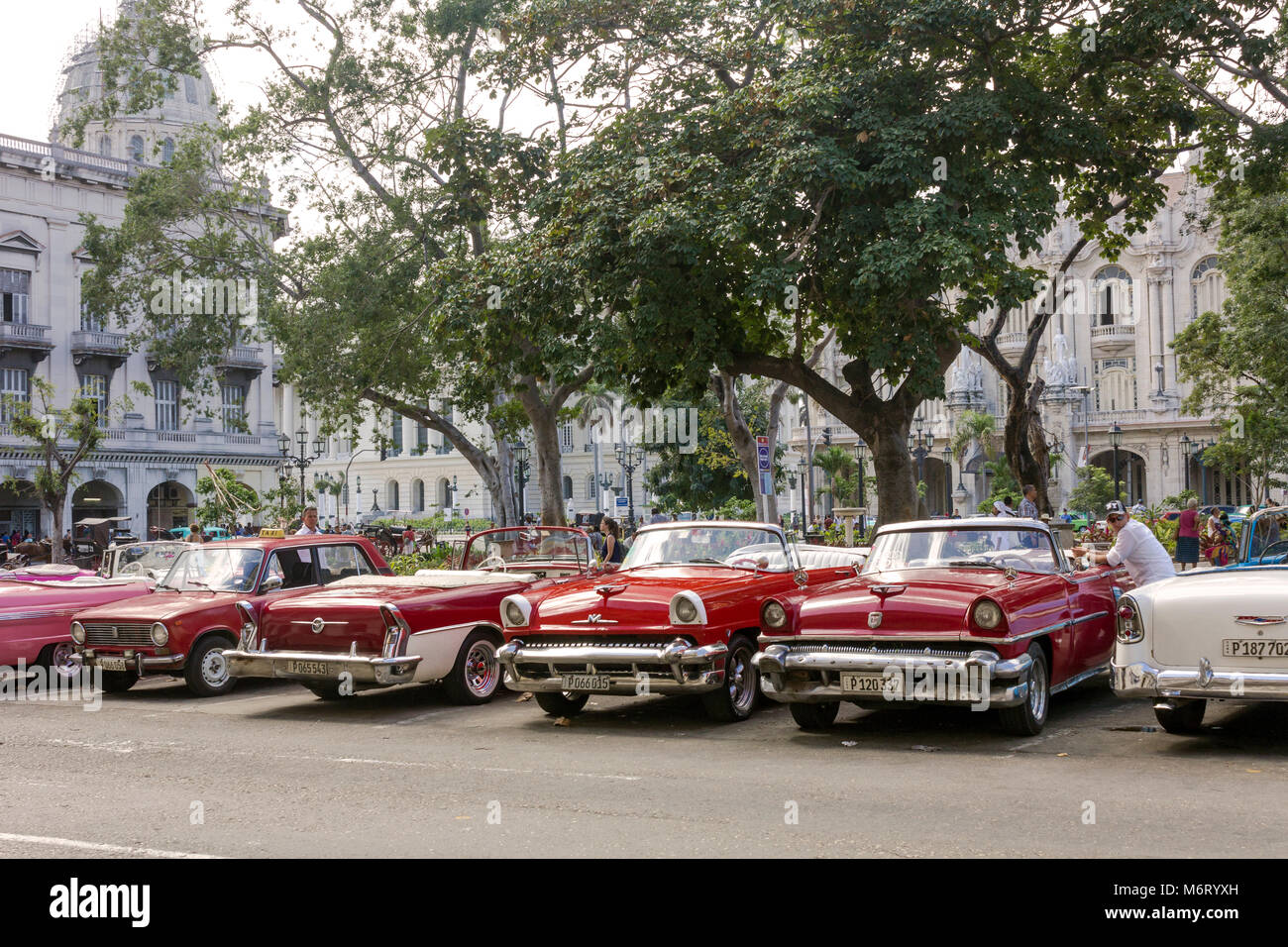 Classic cars, Havana, Cuba - Lada, Chevrolet and Oldsmobile from 1950s Stock Photo