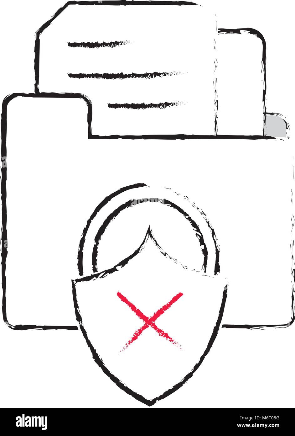 grunge file folder with documents and padlock bad security vector ...