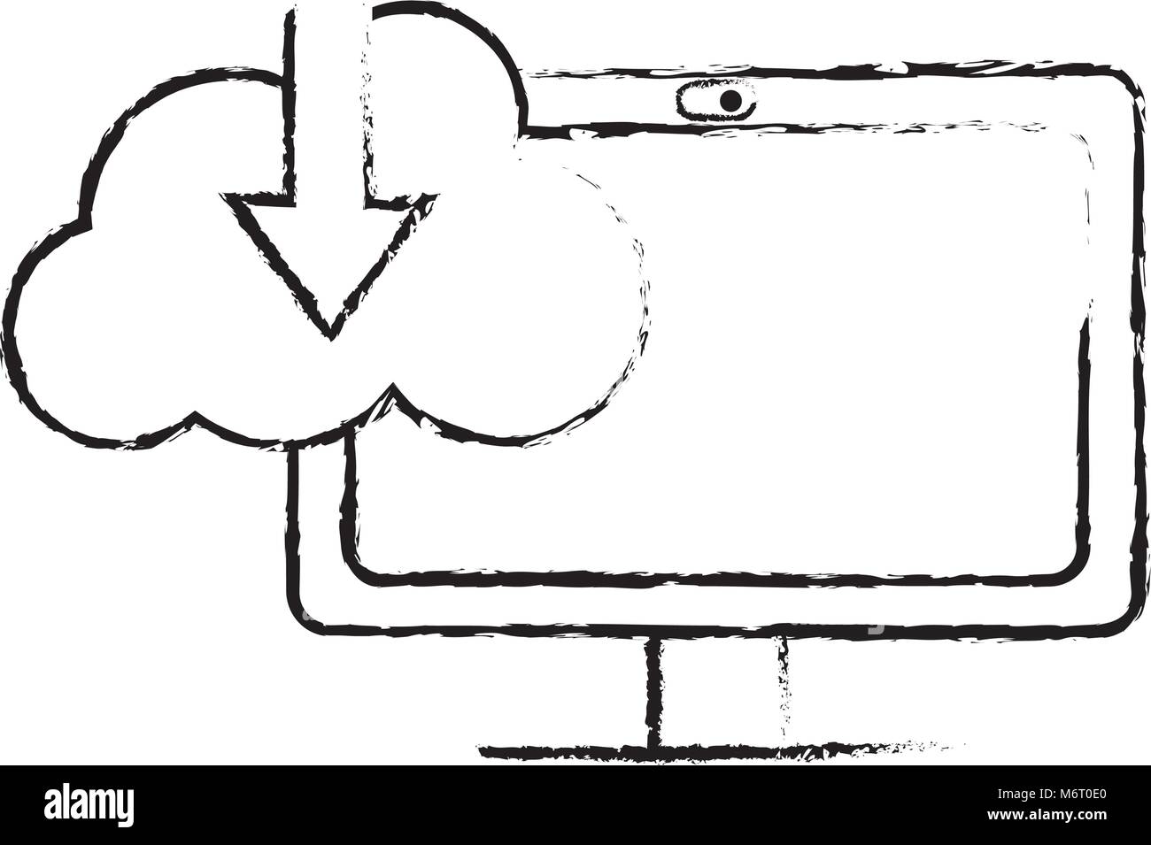 grunge computer technology with cloud data downloading vector ...